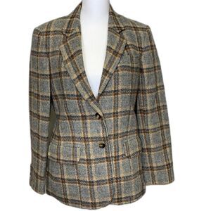 VTG Harrington Square Plaid Womens Blazer Wool Blend 70's Equestrian Boardroom 8